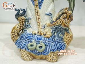 Bộ đỉnh hạc men rạn đắp nổi 50cm (Cả chân kê)