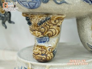 Bộ đỉnh hạc men rạn đắp nổi 50cm (Cả chân kê)