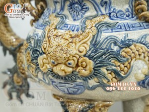 Bộ đỉnh hạc men rạn đắp nổi 50cm (Cả chân kê)