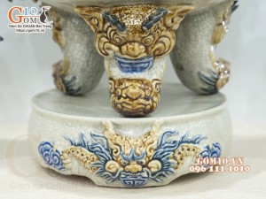 Bộ đỉnh hạc men rạn đắp nổi 50cm (Cả chân kê)