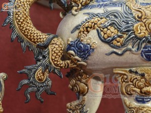 Bộ đỉnh hạc men rạn đắp nổi, cao 37cm (Chân Kê Sứ)