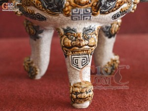 Bộ đỉnh hạc men rạn đắp nổi Rồng Như Ý, cao 45cm