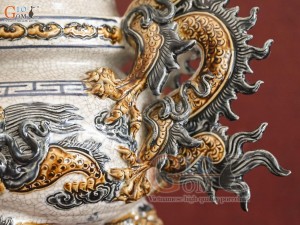 Bộ đỉnh hạc men rạn đắp nổi Rồng Như Ý, cao 45cm