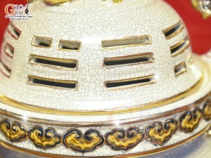 Bộ đỉnh hạc men rạn đắp nổi Rồng Như Ý vẽ vàng 24k, cao 55cm