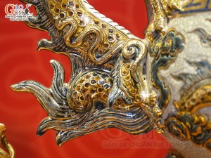 Bộ đỉnh hạc men rạn đắp nổi Rồng Như Ý vẽ vàng 24k, cao 55cm