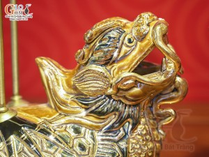 Bộ đỉnh hạc men rạn đắp nổi Rồng Như Ý vẽ vàng 24k, cao 55cm