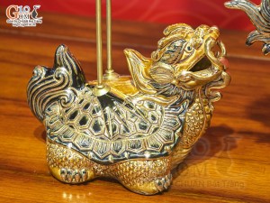 Bộ đỉnh hạc men rạn đắp nổi Rồng Như Ý vẽ vàng 24k, cao 55cm