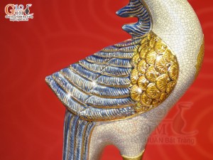 Bộ đỉnh hạc men rạn đắp nổi Rồng Như Ý vẽ vàng 24k, cao 55cm