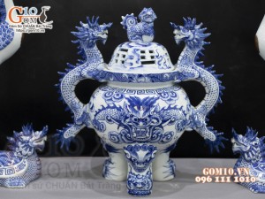 Bộ đỉnh hạc Như Ý men lam cao cấp, đỉnh 40cm - hạc 57cm