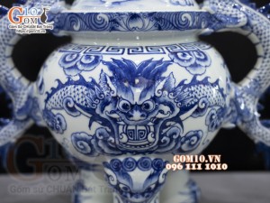 Bộ đỉnh hạc Như Ý men lam cao cấp, đỉnh 40cm - hạc 57cm