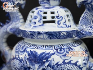 Bộ đỉnh hạc Như Ý men lam cao cấp, đỉnh 40cm - hạc 57cm