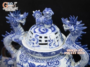 Bộ đỉnh hạc Như Ý men lam cao cấp, đỉnh 40cm - hạc 57cm