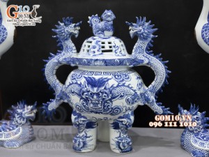 Bộ đỉnh hạc Như Ý men lam cao cấp, đỉnh 40cm - hạc 57cm