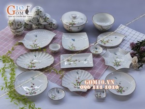 Bộ đồ ăn Đào Chuồn Kem - Đầy đủ chi tiết