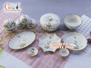 Bộ đồ ăn Đào Chuồn Kem 001