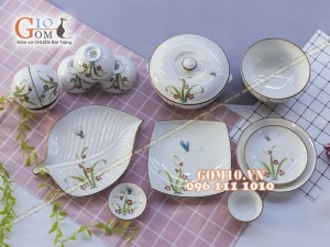 Bộ đồ ăn Đào Chuồn Kem 002