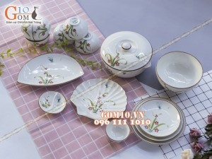 Bộ đồ ăn Đào Chuồn Kem 003