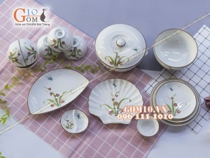 Bộ đồ ăn Đào Chuồn Kem 003