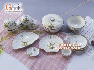 Bộ đồ ăn Đào Chuồn Kem 003