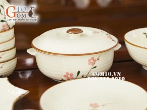 Bộ đồ ăn men kem vẽ hoa Đào phai, 13 chi tiết