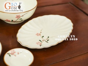 Bộ đồ ăn men kem vẽ hoa Đào phai, 13 chi tiết
