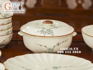 Bộ đồ ăn Đào xanh men kem