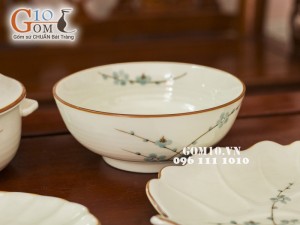 Bộ đồ ăn Đào xanh men kem