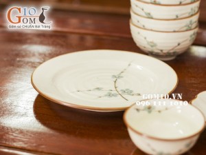 Bộ đồ ăn Đào xanh men kem