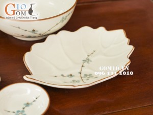 Bộ đồ ăn Đào xanh men kem