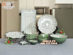 Bộ đồ ăn đồng xanh vẽ Bèo, 12 chi tiết