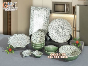 Bộ đồ ăn đồng xanh vẽ Bèo, 12 chi tiết