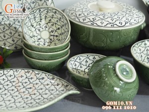 Bộ đồ ăn đồng xanh vẽ Bèo, 14 chi tiết