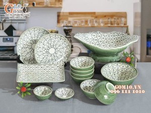 Bộ đồ ăn đồng xanh vẽ Bèo nhí, 13 chi tiết