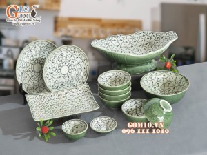 Bộ đồ ăn đồng xanh vẽ Bèo nhí, 13 chi tiết