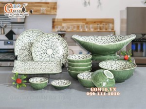 Bộ đồ ăn đồng xanh vẽ Bèo nhí, 13 chi tiết