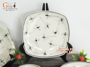 Bộ đồ ăn đồng xanh vẽ Chuồn kim, 13 chi tiết