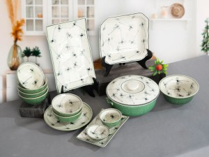 Bộ đồ ăn đồng xanh vẽ Chuồn kim, 14 chi tiết