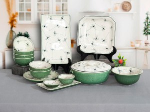 Bộ đồ ăn đồng xanh vẽ Chuồn kim, 14 chi tiết