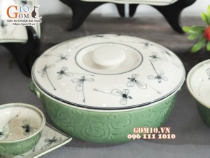 Bộ đồ ăn đồng xanh vẽ Chuồn kim, 14 chi tiết