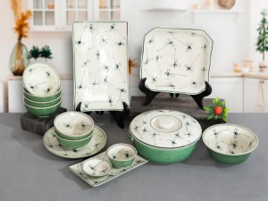 Bộ đồ ăn đồng xanh vẽ Chuồn kim, 14 chi tiết