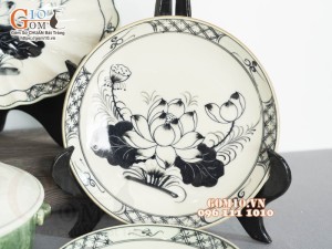 Bộ đồ ăn đồng xanh vẽ hoa Sen, 13 chi tiết