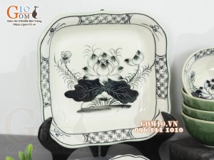 Bộ đồ ăn đồng xanh vẽ Sen, 12 chi tiết
