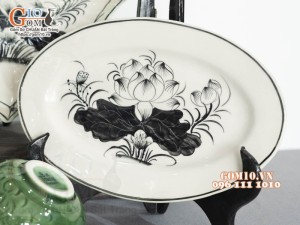 Bộ đồ ăn đồng xanh vẽ Sen, 12 chi tiết