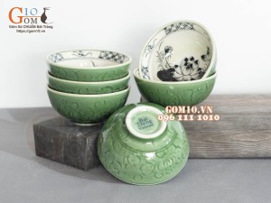 Bộ đồ ăn đồng xanh vẽ Sen, 12 chi tiết