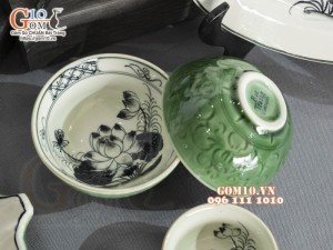 Bộ đồ ăn đồng xanh vẽ Sen, 12 chi tiết