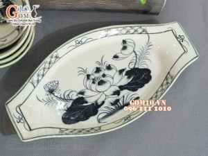 Bộ đồ ăn đồng xanh vẽ Sen, 13 chi tiết