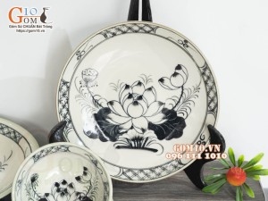 Bộ đồ ăn đồng xanh vẽ Sen, 13 chi tiết