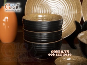 Bộ đồ ăn gốm vàng Bát Tràng, 11 chi tiết