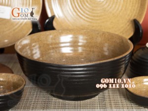 Bộ đồ ăn gốm vàng Bát Tràng, 11 chi tiết