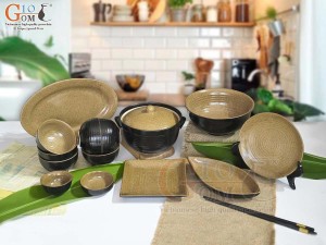 Bộ đồ ăn gốm vàng cao cấp Bát Tràng